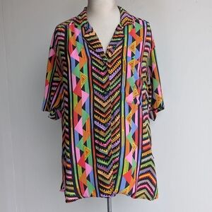 Vintage 100% Silk Retro Rainbow Button Down Shirt
